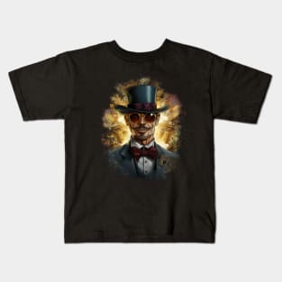 Illustration Design - Sophisticated Gentleman in Glasses, Suit with Top Hat, Amidst a Cascade of Dollars. Kids T-Shirt